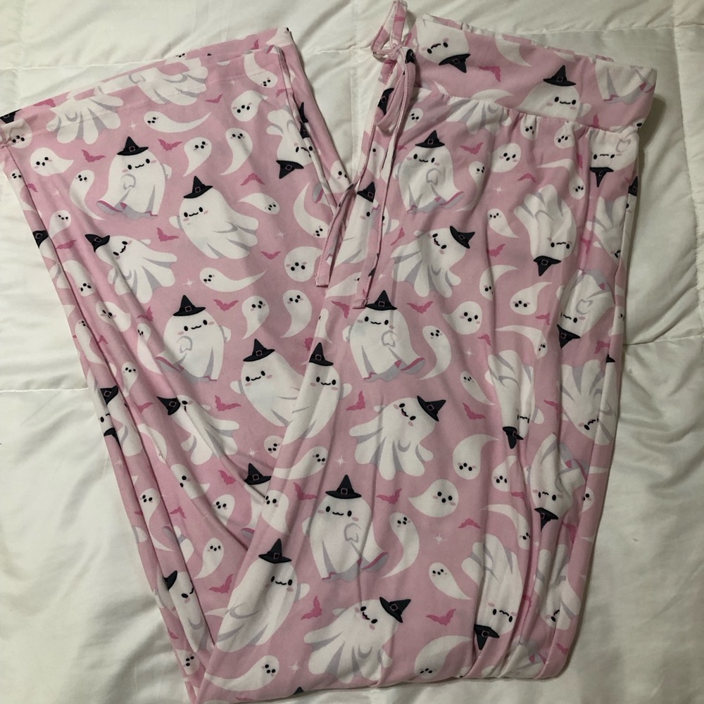 👻 Pink Ghost Print Pajama Pants